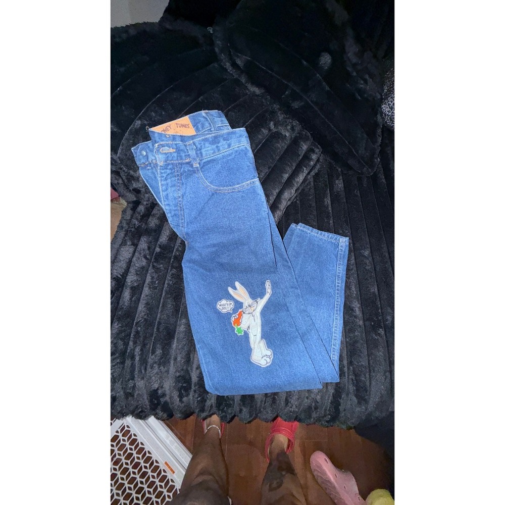 Looney Tunes Vintage Bugs Bunny Embroidered Denim Jeans Blue Size 6/28 Waist